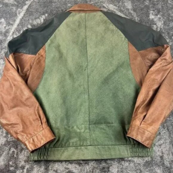 Vtg New Zealand Outback Colorblock Bomber Leather Jacket Lined Men's L Rare - Picture 7 of 8